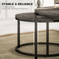 Industrial Nesting Coffee Table Set of 2, Round Coffee Tables, Living Room Table with Faux Marbled Top and Steel Frame