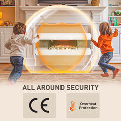 Fynco - 47inch / 120cm Electric Fireplace Wall Mounted, Freestanding, Glass Electric Fire Suite with Mantel, Adjustable LED Flame Effect and Temperature, Log, Pebble, Remote Control, 2000W, White