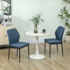 Velvet Dining Chairs Set of 2, Modern Armless Upholstered Kitchen Chairs with Metal Legs, Curved Back and Padded Seat, for Dining Room, Bedroom, Living Room, Blue
