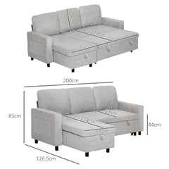 L Sofa Bed, with Storage - Light Grey