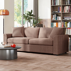 Modern 3 Seater Sofa with Spring Cushion, 212 cm Fabric Jumbo Cord Sofa Couch with 2 Scatter Cushions, Upholstered Corduroy Settee for Living Room, Bedroom, Home Office, Coffee