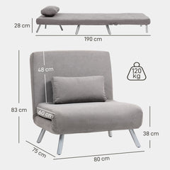 Single Velvet-Feel Chair Bed - Grey