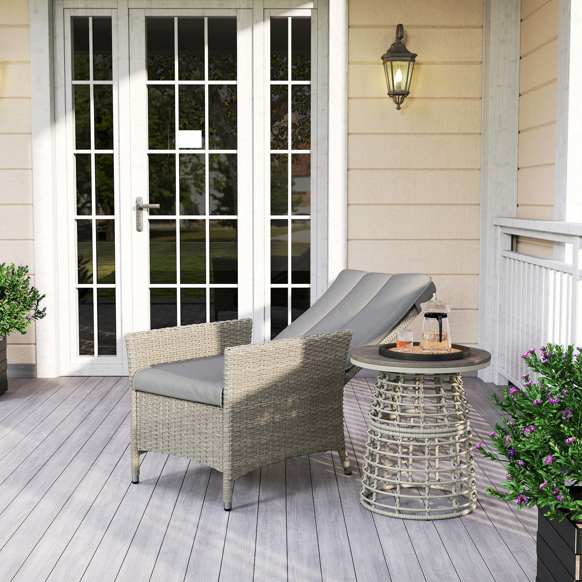 105°-150° Reclining Rattan Chair - Grey