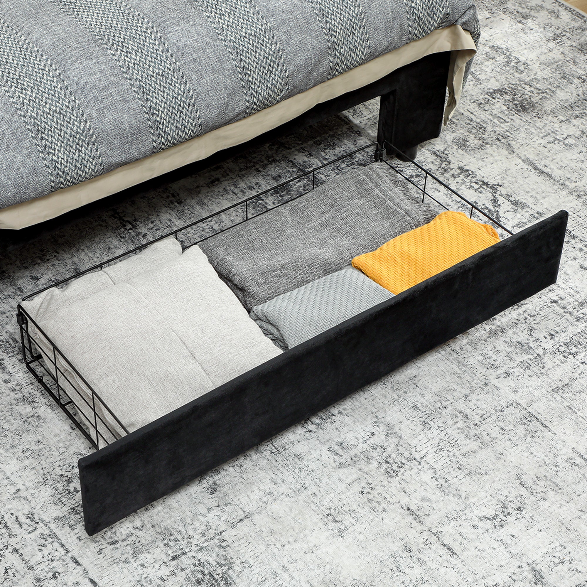 Fynco - King Size Ottoman Bed Frame, with Front Drawer - Black