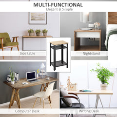 Tall Side Table Set of 2 with 3 Layer, 2 Shelves Storage Display Industrial-Style, Metal Frame, Bedside End Table for Living Room Bedroom, Oak and Black