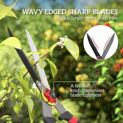 Garden Shears, 63.5 cm Heavy Duty Hedge Shears with Razor-Sharp Blades, Comfort Grip and Tension Adjuster for Hedges, Shrubs and Bushes, Easy Cutting and Trimming