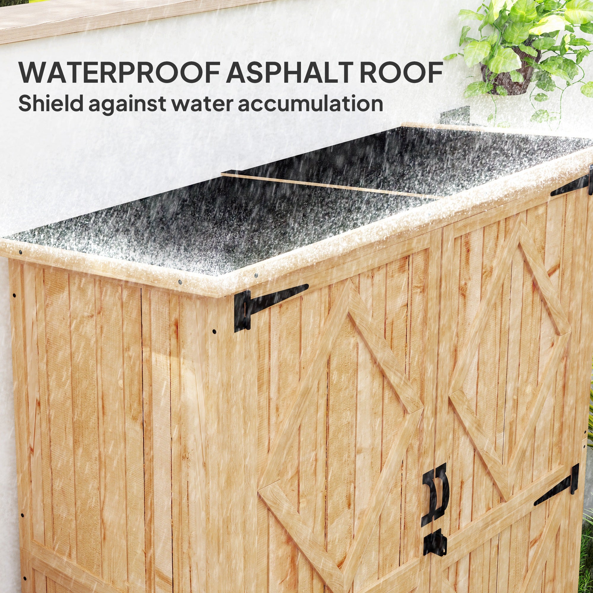 Fynco - Wooden Garden Storage Shed, Tool Storage Cabinet with Asphalt Roof and 2 Shelves for Garden Tools, Equipment, Outdoor Tool Shed with Double Doors, Natural