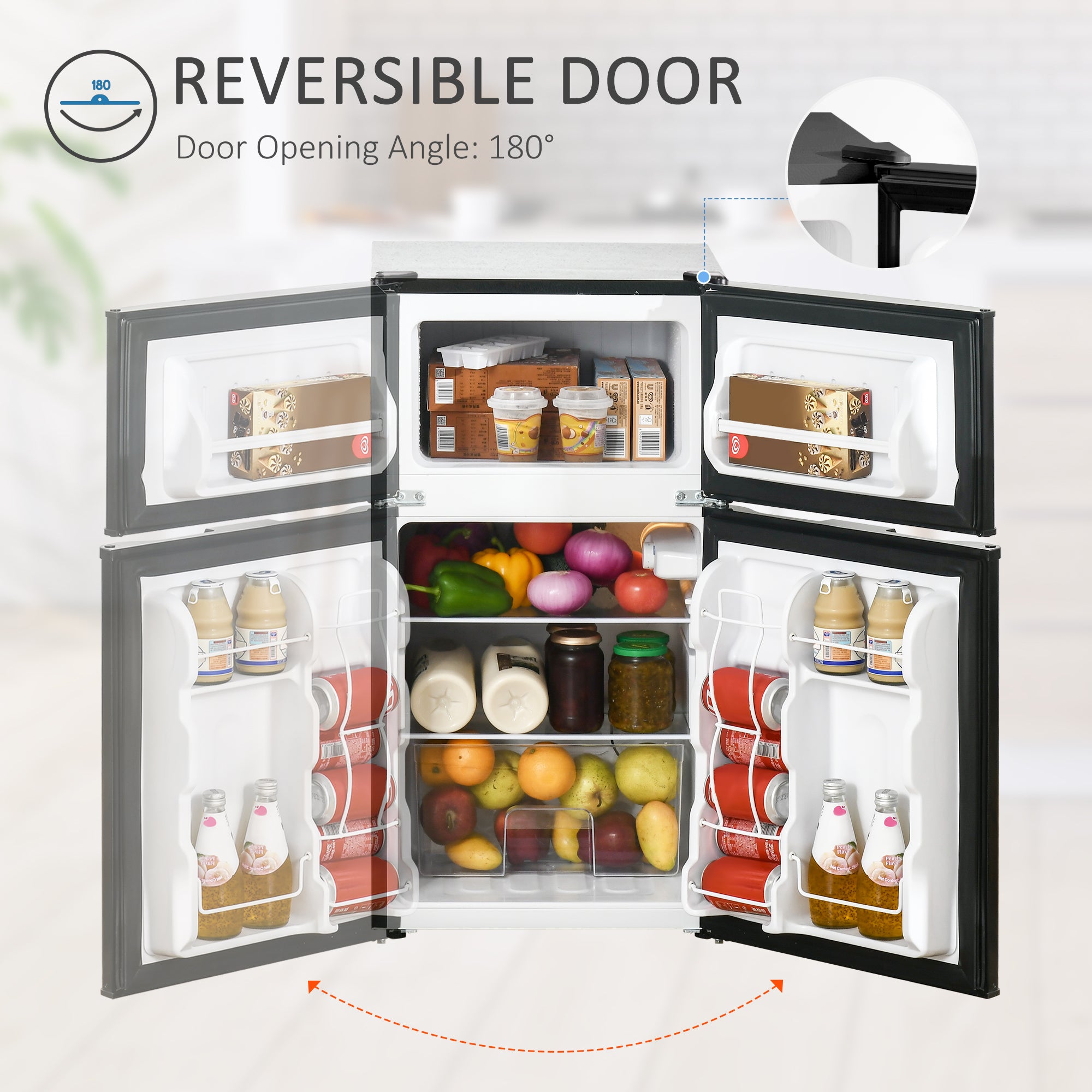 Fynco - 88L Under Counter Fridge Freezer, Small Refrigerator with 5-Setting, 3 Star Freezer Rating, Black