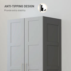 Double Paneled Door Wardrobe, with Shelves - Grey