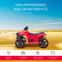 6V Kids Electric Ride on Car, ATV Toy, Quad Bike with Headlights, Horn, for Toddlers 18-36 Months Red