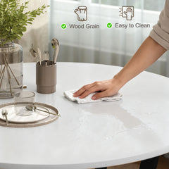 Fynco - Dining Table, Round Kitchen Table with Black Legs for Living Room, Dining Room 90 x 76 cm, High Gloss White