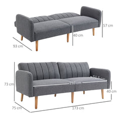 3 Seater Sofa Bed, Convertible Linen Fabric Sofa Couch, Click Clack Sofabed with Adjustable Split Backrest for Living Room, Bedroom, Guest Room, Grey