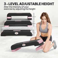 Fynco - Aerobic Step with 3-Level Adjustable Heights for Home, Office Exercise, Black and Pink