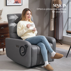 Electric Recliner Armchair with USB + Type C Charge Port, Phone Holder, PU Leather Reclining Chair with Adjustable Leg Rest, Recliner Chair for Home Living Room Theater, Grey