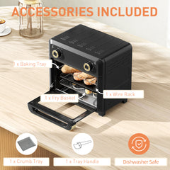 10L Air Fryer Oven, Mini Oven, Oil Free Cooking, Grill, Roast, Bake, with Adjustable Temperature, Timer, Dishwasher Safe, 1000W, Black