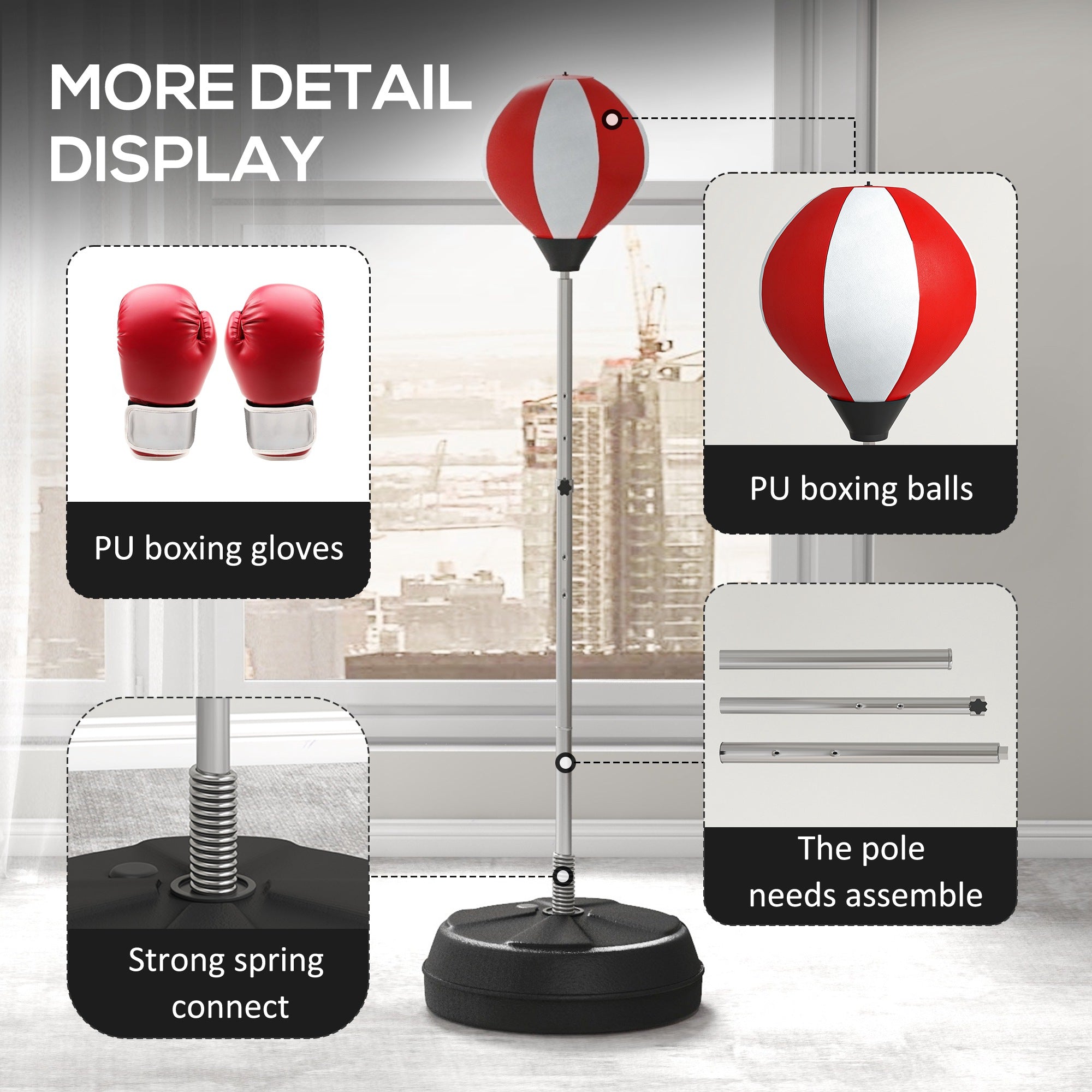 Punching Bag with Stand Boxing Bag Set with Adjustable Height, Red