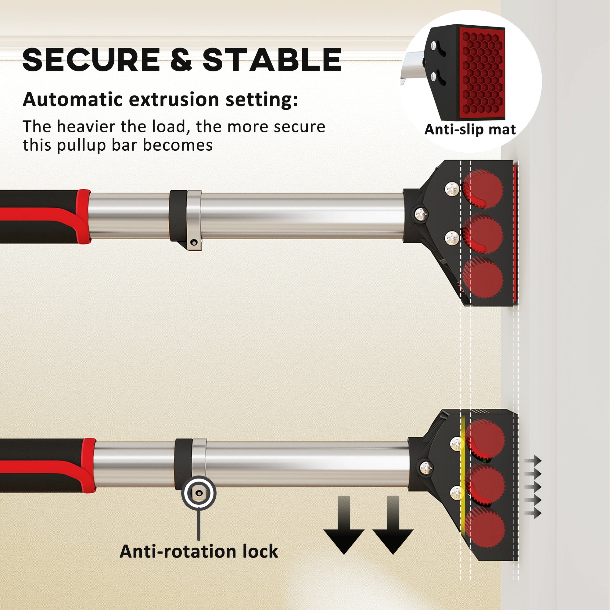 SPORTNOW Doorway Pull Up Bar, No Screws Door Frame Chin Up Bar, Adjustable Length (75-92cm) for Home Gym Workout, Max Load 200kg