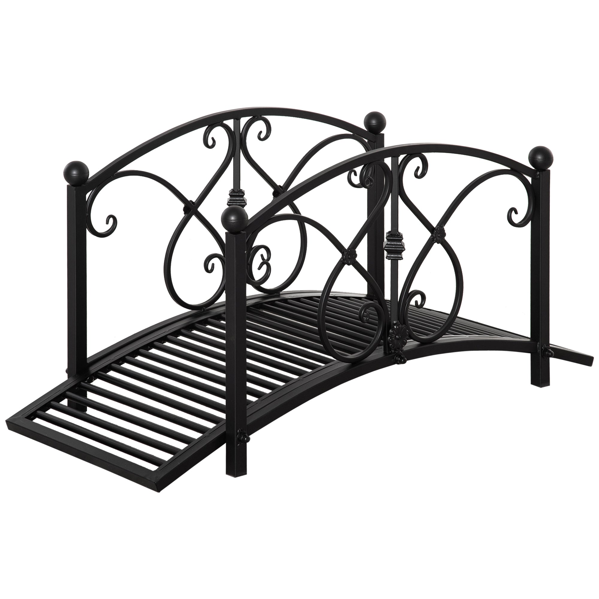 102L x 48W x 49H Classic Metal Garden Bridge with Safety Railings Arc Footbridge Decorative Pond Bridge for Backyard Creek Stream, Black