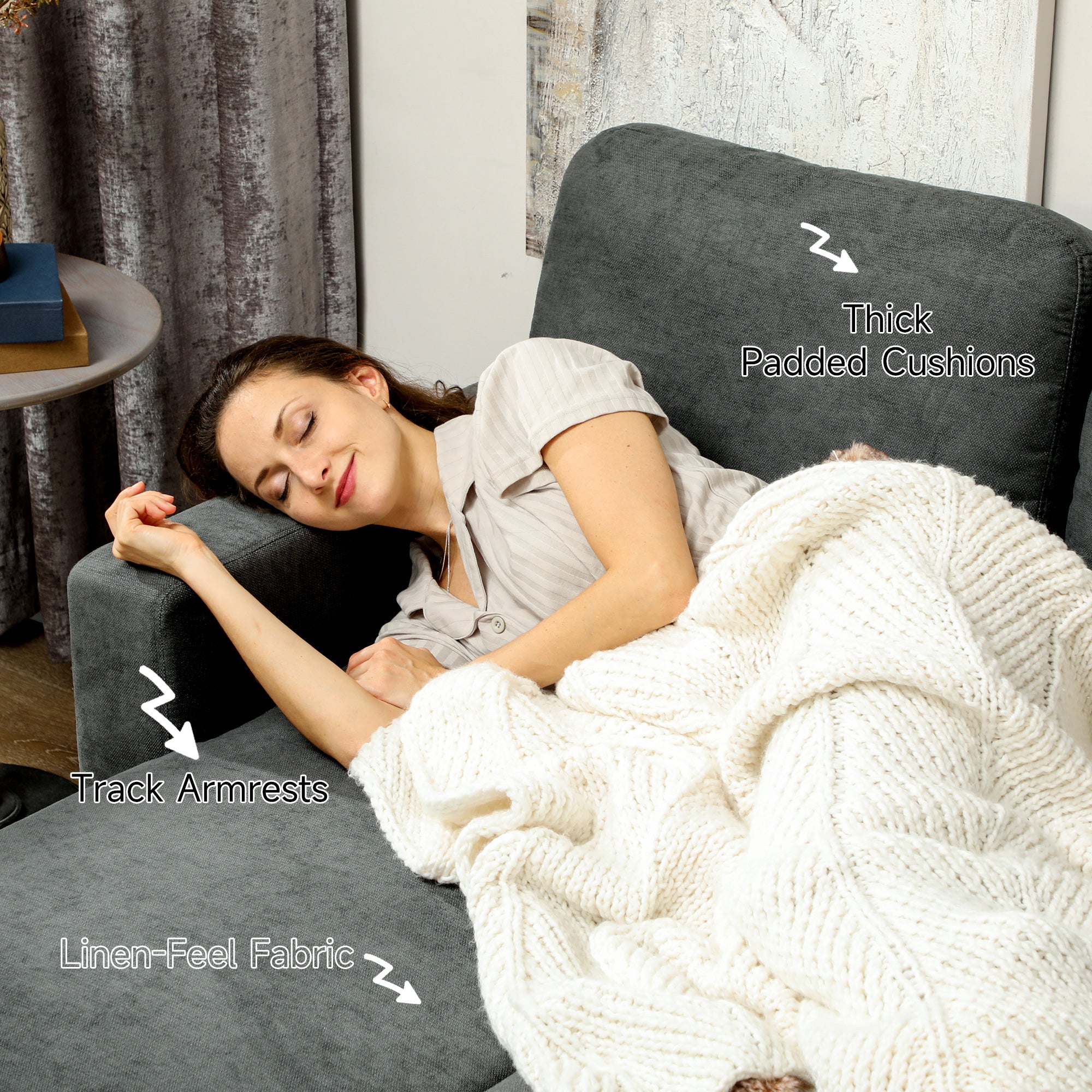 L Sofa Bed, with Storage - Charcoal Grey