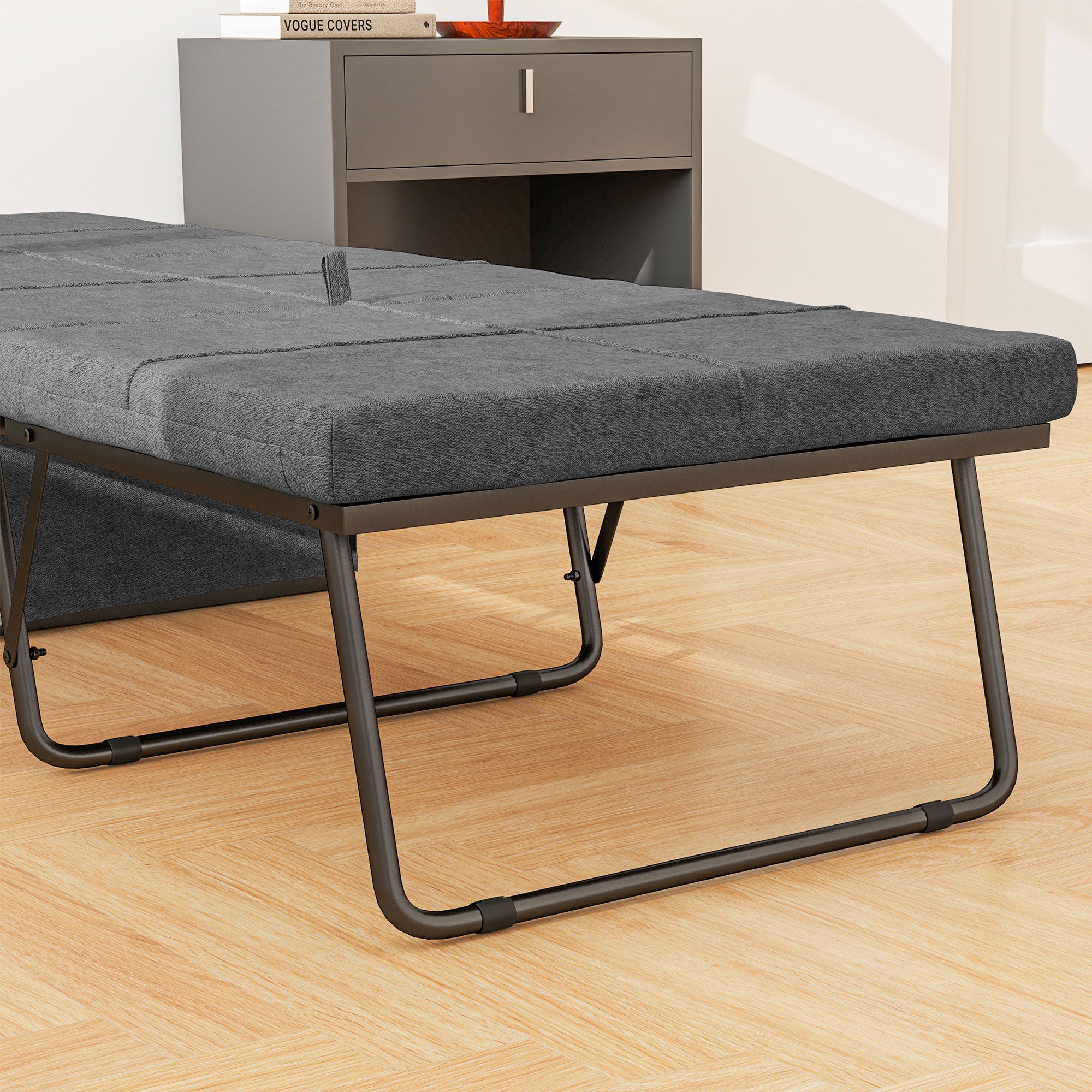 Folding Bed with Linen Sponge Mattress and Dust Cover, Foldable Guest Bed Compact Single Bed with Metal Frame, 69 x 181.5 cm, Grey