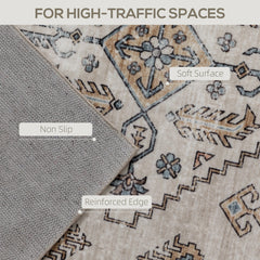 Fynco - Vintage Area Rug, Non-Slip Washable Rug, Flannel Floor Carpet for Living Room, Bedroom, Dining Room, Home Office, 230 x 160 cm, Beige