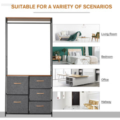 Chest of Drawers with Coat rack Steel Frame 5 Drawers Bedroom Hallway Home Furniture Black Brown