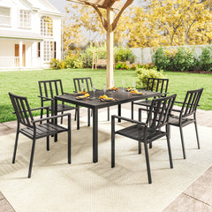 Seven-Piece Minimal Metal Garden Dining Set, with Parasol Hole - Black