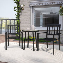 3 Piece Patio Bistro Set with Plastic Top, 2 Stackable Chairs, Galvanised Steel Frame, Grey