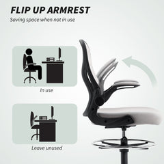 Fynco - Adjustable Mesh Standing Desk Chair with Flip-up Armrests Lumbar Support Armrests Adjustable Footrest Ring Grey