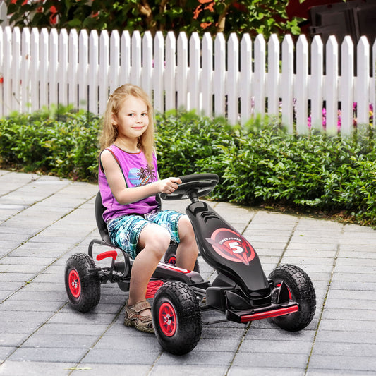 Kids Pedal Go Kart, with Adjustable Seat, Inflatable Tyres - Red