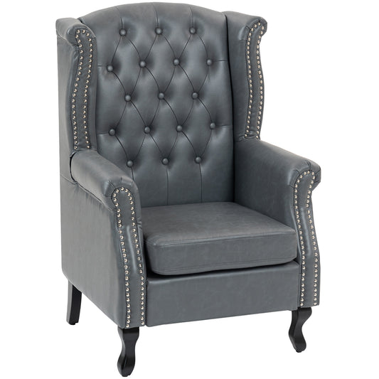 Fynco - Wingback Accent Chair Tufted Chesterfield-style Armchair with Nail Head Trim for Living Room Bedroom Grey