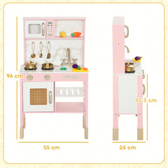 AIYAPLAY Kitchen Playset with Pretend Play Cooking Accessories, Play Kitchen with Oven, Microwave and Sink, Pink