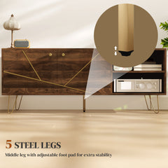 TV Stand Cabinet for up to 60 Inch TV, Modern 130cm TV Unit with Adjustable Shelves and Hairpin Legs, Double Door TV Cabinet for Living Room, Bedroom, Brown