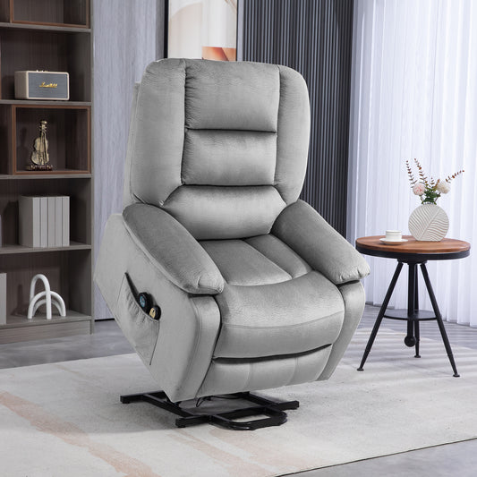 Velvet-Feel Electric Lift-and-Recline Massage Armchair, with Remote - Grey