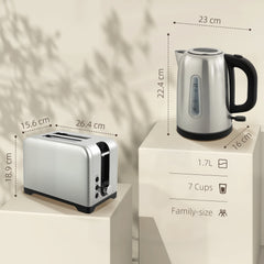 Fynco - Simple Polished Toaster and Kettle Set - Silver Tone