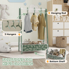 AIYAPLAY Baby Clothing Rack with Hangers, Storage Shelf for Bedroom, Leaf Theme, for Ages 3-6, Green