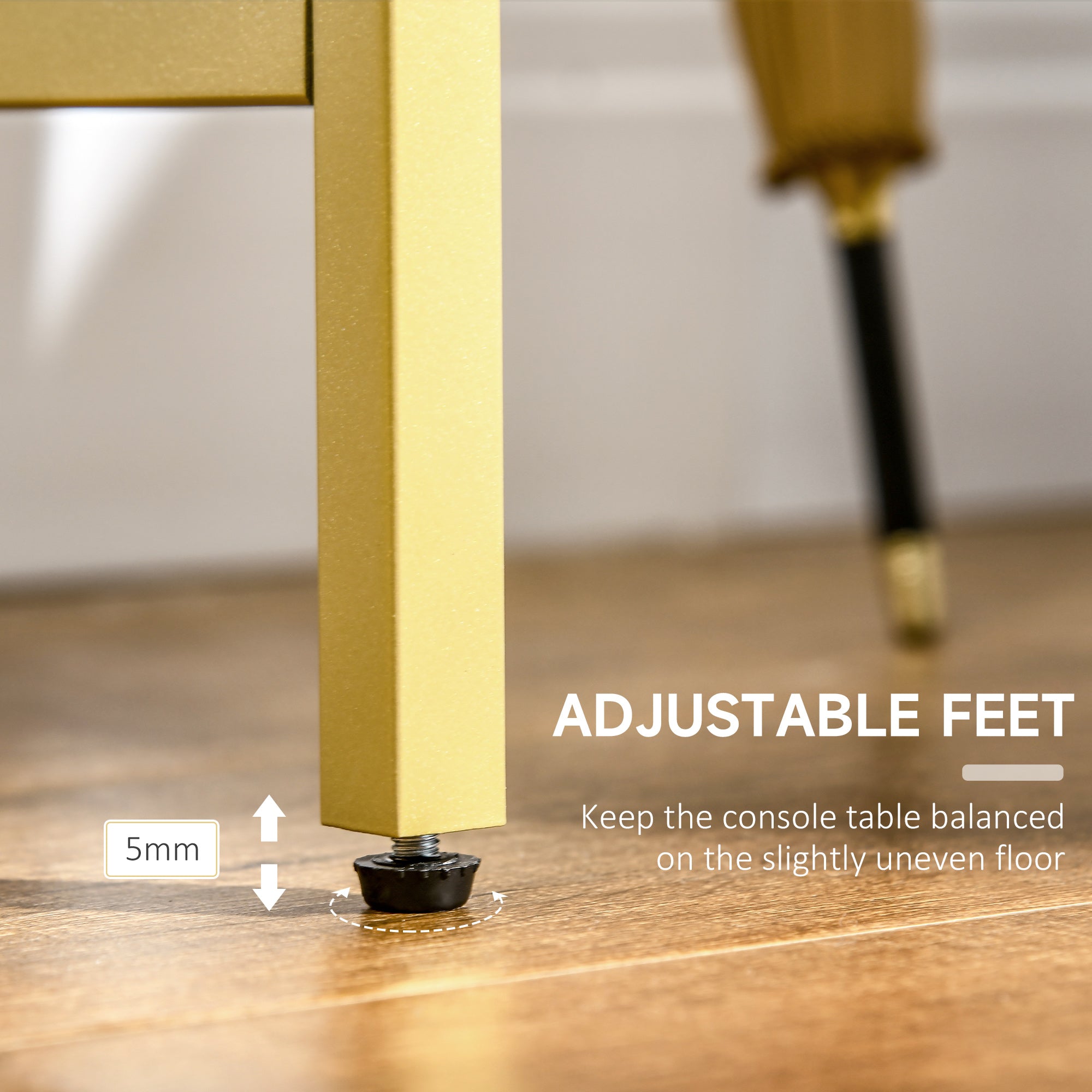 Modern Console Table, Tempered Glass Top Sofa Table with Steel Frame Adjustable Feet for Living Room, Hallway, White