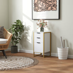 Bedroom Chest of Drawers, Industrial 3-Drawer Dresser, Storage Drawers Unit with Metal Frame for Living Room, White