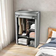 Fabric Wardrobe, Portable Wardrobe with 6 Shelves, 1 Hanging Rail, Foldable Closets, 103 x 43 x 162.5 cm, Light Grey
