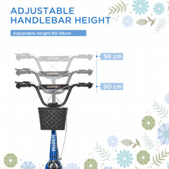 Fynco - Kids Scooter, Kick Stunt Scooter with Adjustable Handlebar, Dual Brakes, Basket, Cupholder, Mudguard, 16" Inflatable Rubber Wheels, for 5-12 years, Blue