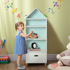 Kids Children Wooden Bookcase w/Drawer Bedroom Furniture Bookshelf Storage Rack Display Unit Toys Games Organisation Cabinet Pink Blue Back Panel 50 x 30 x 142 cm