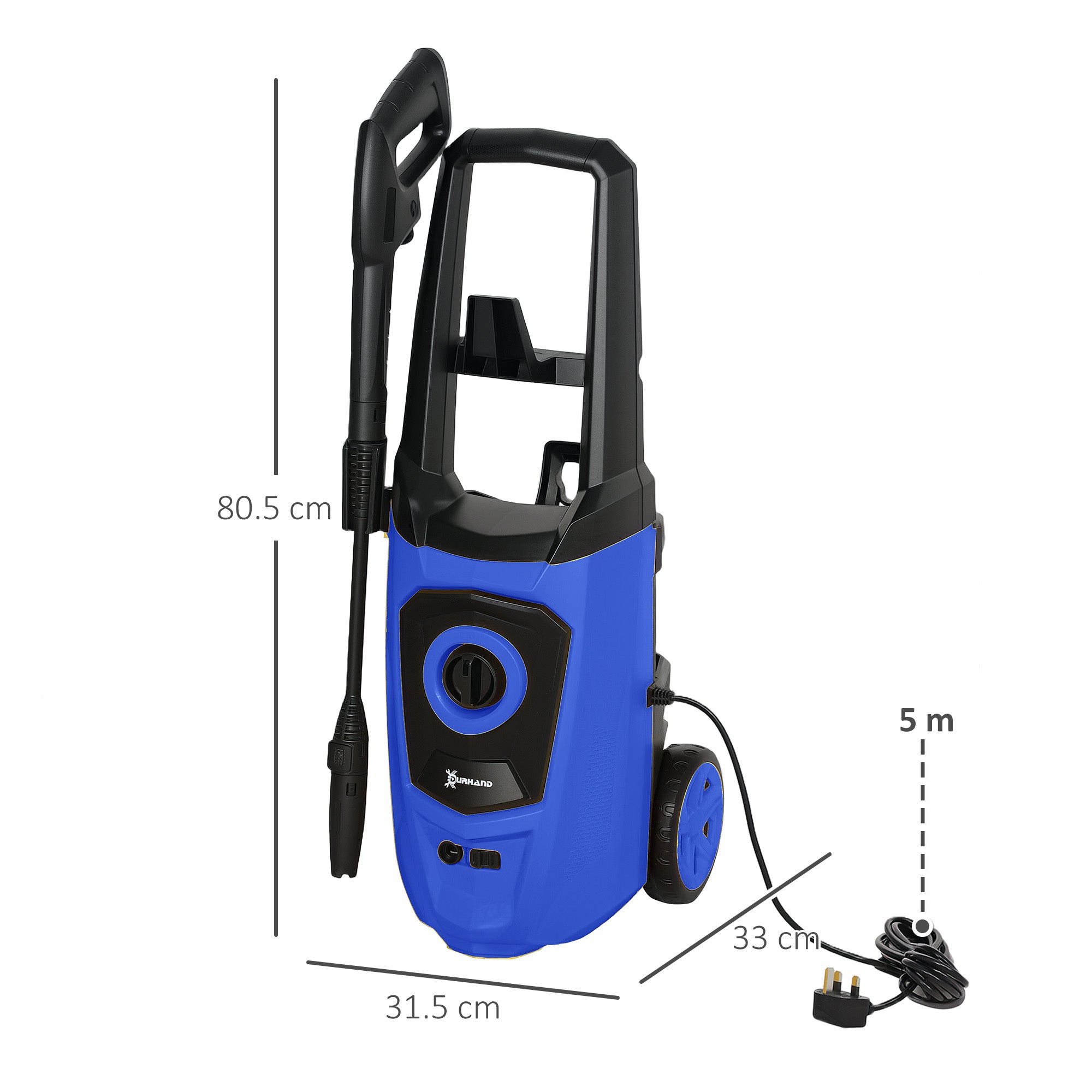 1800W High Pressure Washer, 150 Bar Pressure, 510 L/h Flow, High-Performance Portable Power Jet Wash Cleaner Blue