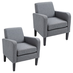 2 Pieces Modern Armchairs with Rubber Wood Legs, Upholstered Accent Chairs, Single Sofa for Living Room, Bedroom, Grey