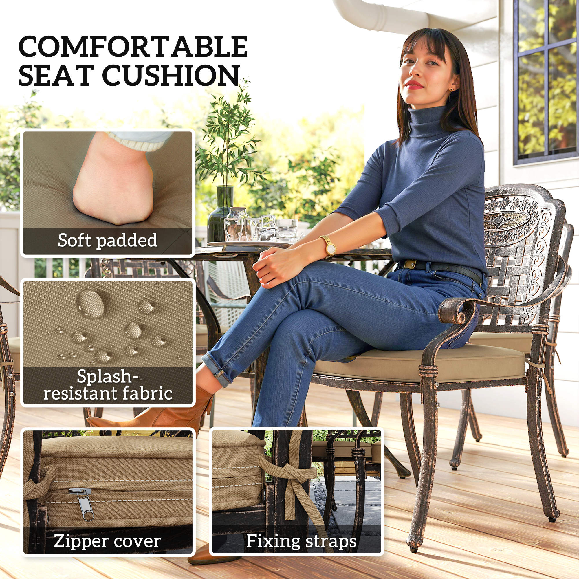 Five-Piece Cast Aluminium Garden Dining Set - Bronze Tone