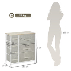 Chest of Drawers with 7 Drawers, Fabric Drawers with Large Storage Space, Drawers Dresser with Metal Frame, Adjustable Feet for Bedroom Living Room, Light Grey