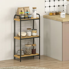 Fynco - 3-Tier Bamboo Bathroom Storage Shelf, Freestanding Narrow Shelving Unit with Slatted Shelves for Kitchen Bathroom Living Room, 41.5 x 21.5 x 77.5 cm, Natural and Black