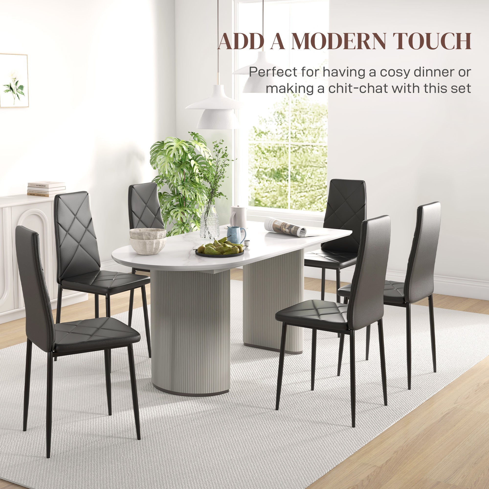 Set of 6 Faux Leather Dining Chairs - Black