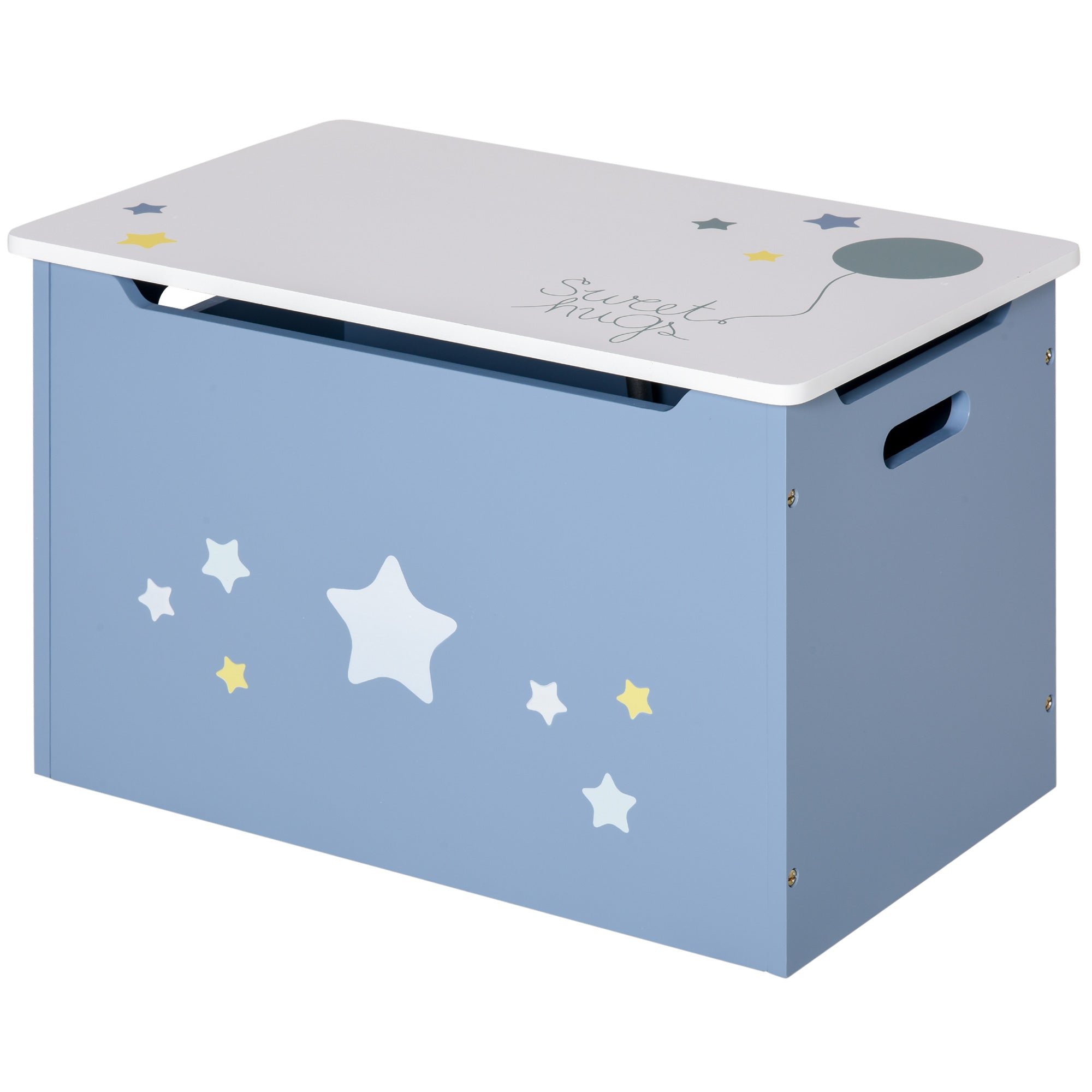 Kids Wooden Toy Box Children Storage Chest Organiser Side Handle Safety Hinge Play Room Furniture Blue
