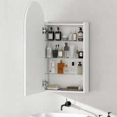 Fynco - Arched Bathroom Mirror Cabinet with Adjustable Glass Shelves - White