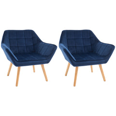 Armchair Accent Chair, Vanity Chair with Wide Arms, Slanted Back, Padding, Metal Frame, Wooden Legs, Home Bedroom Furniture Seating, Set of 2, Blue